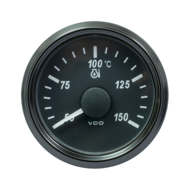 VDO SingleViu 1375 Engine Oil Temperature 150°C Black 52mm Amber Lighted w Red Pointer gauge